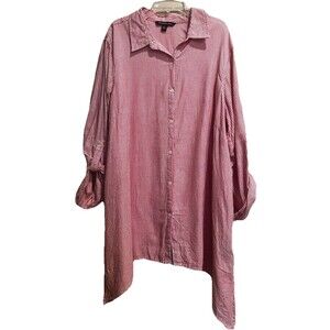 Zac & Rachel Women's Tunic 2X Button-Up  Long Tab Sleeves Red/White Stripe